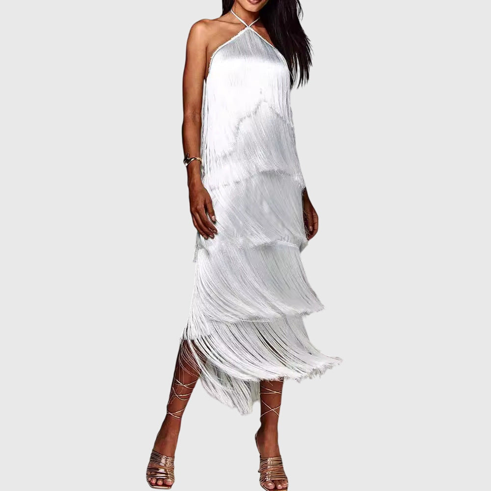 Fringed Dress White, studio photo