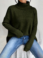 Long Split-Hem Turtleneck Jumper