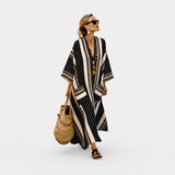 Elegant Kaftan in Black Polka Dot Stripe