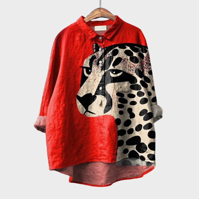 Elegant Summer Blouse in Red Leopard