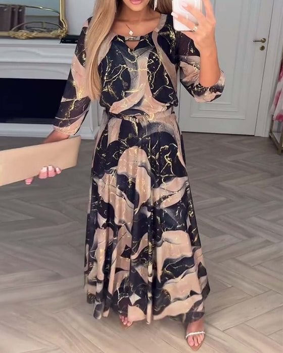 Fenella | Elegant Marble Print Maxi Dress