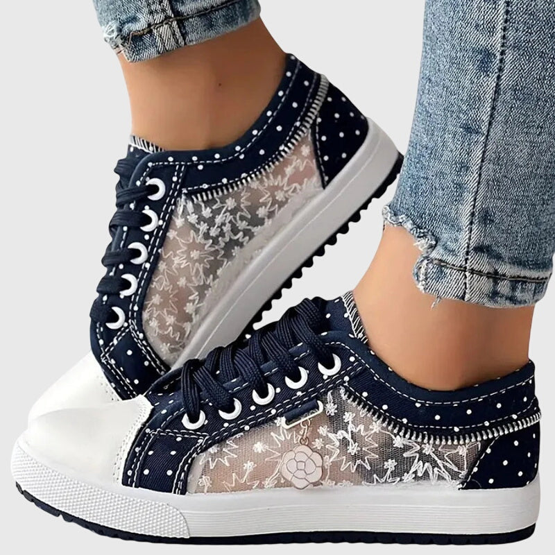 Albertine | Orthopaedic Sneakers with Embroidered Panels Navy, photo studio