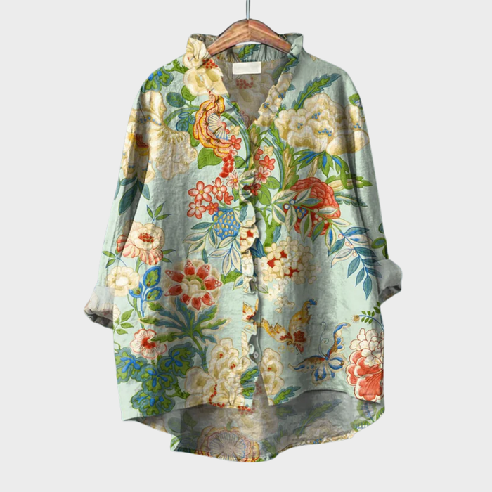 Elegant Summer Blouse in Ivory Chinoiserie