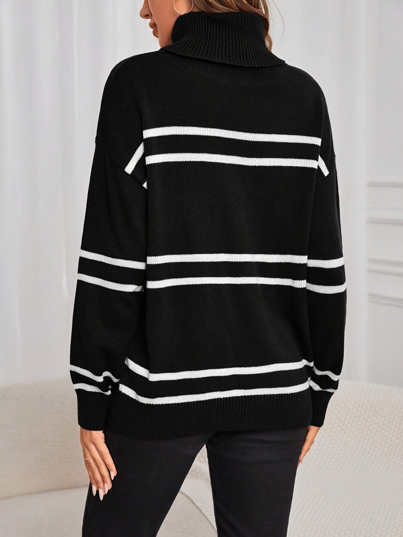Camel Striped Turtleneck Jumper