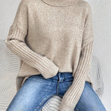 Long Split-Hem Turtleneck Jumper