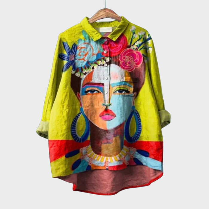 Elegant Summer Blouse in Chartreuse Portrait