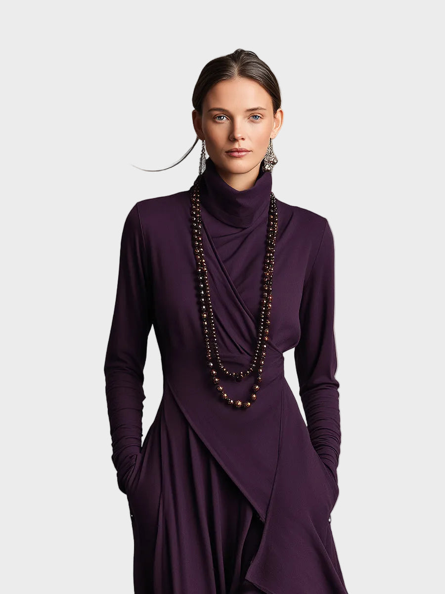 Tessie | Asymmetric Knit Turtleneck Maxi Dress