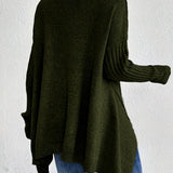 Long Split-Hem Turtleneck Jumper
