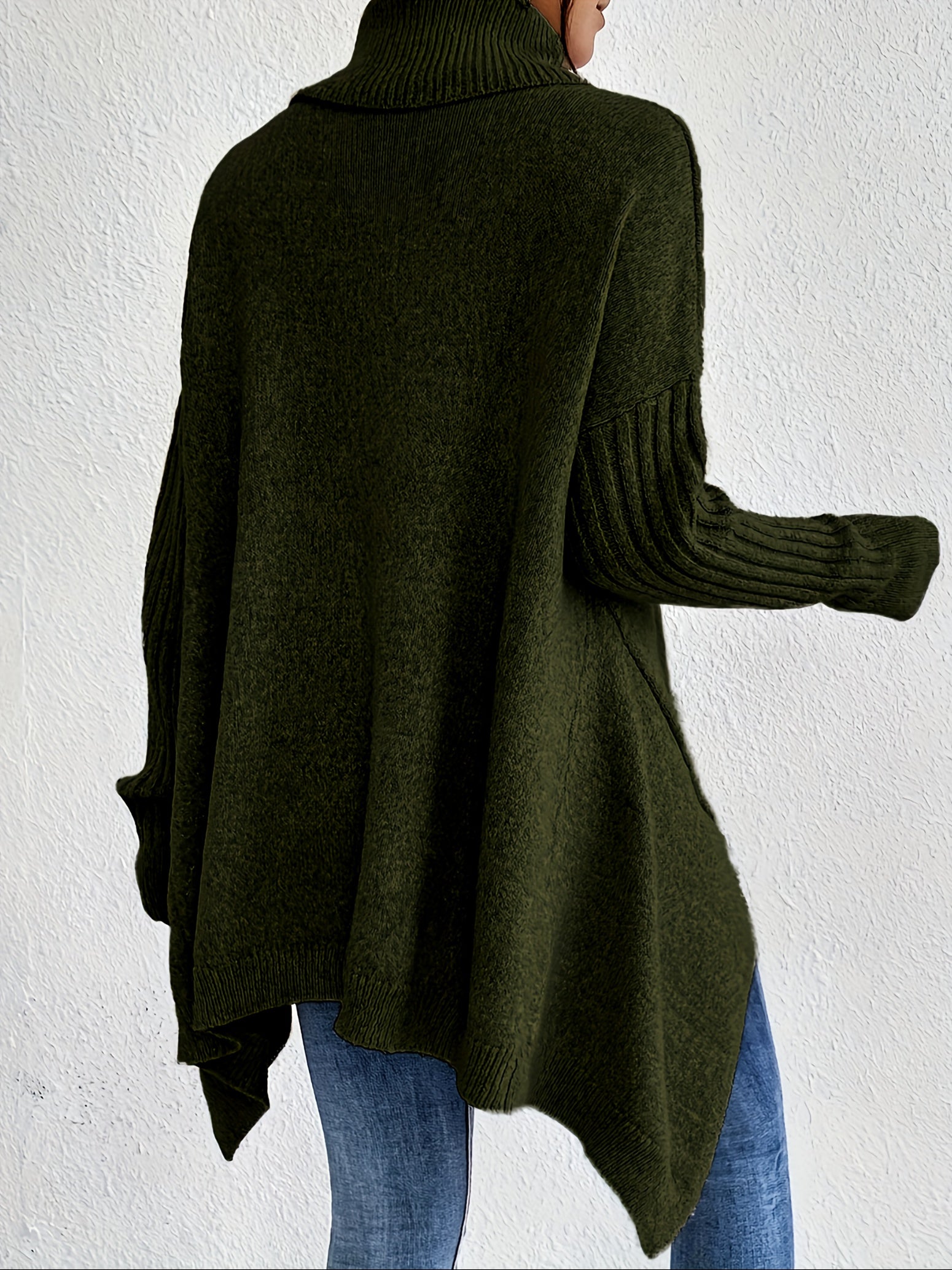 Long Split-Hem Turtleneck Jumper