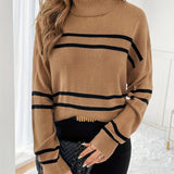 Camel Striped Turtleneck Jumper