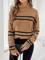 Camel Striped Turtleneck Jumper