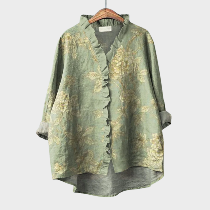 Elegant Summer Blouse in Sage Gold Leaf