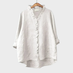 Elegant Summer Blouse in White Ruffle Linen