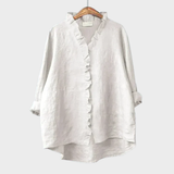 Elegant Summer Blouse in White Ruffle Linen