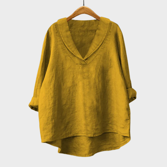 Elegant Summer Blouse in Mustard Linen