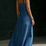 Asymmetric Button Denim Maxi Dress