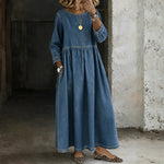 Peter Pan Collar Denim Maxi Dress
