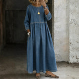 Peter Pan Collar Denim Maxi Dress
