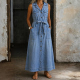 Sleeveless Light Blue Denim Maxi Dress