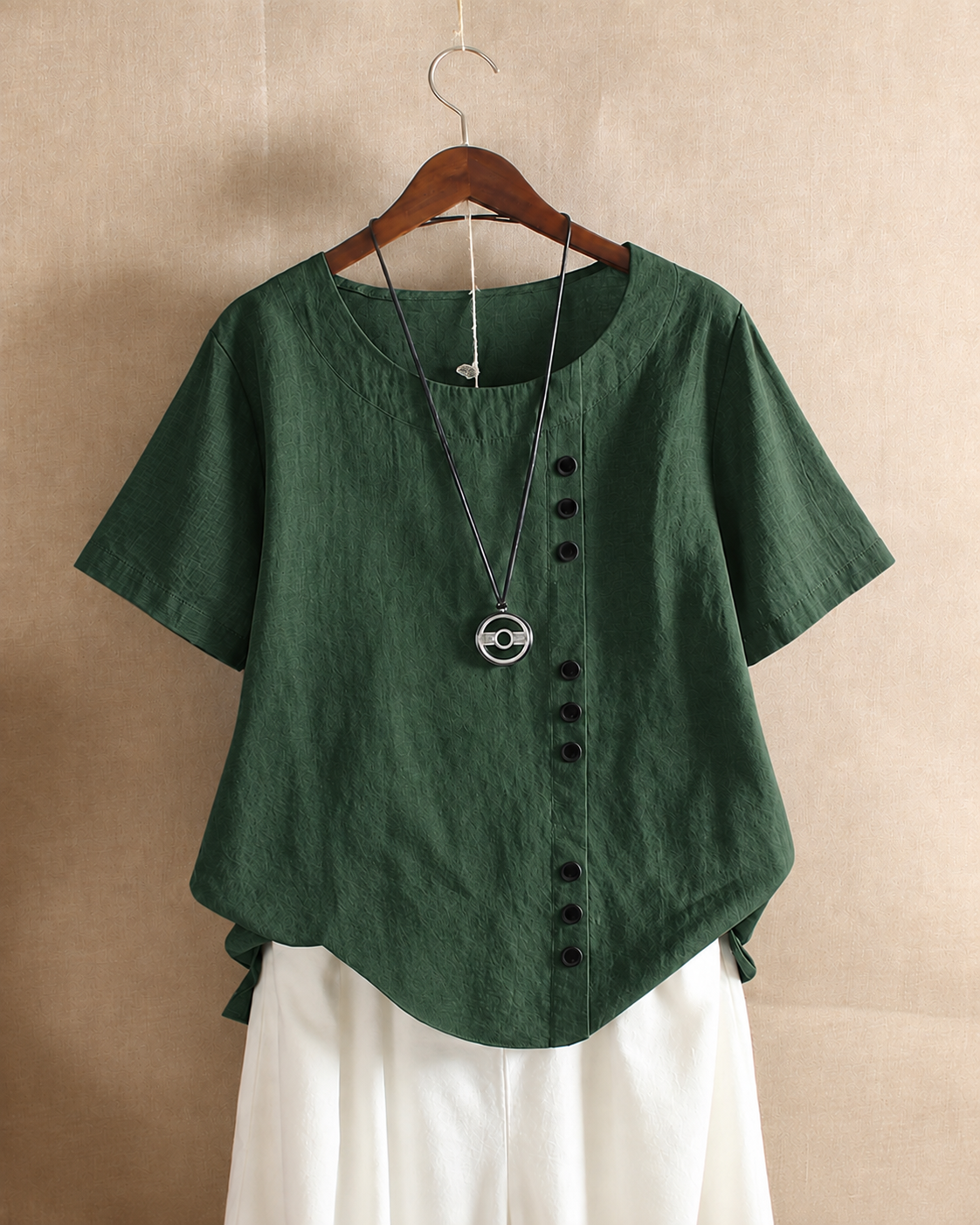 Ursula | Asymmetric Button Blouse Green, studio photo
