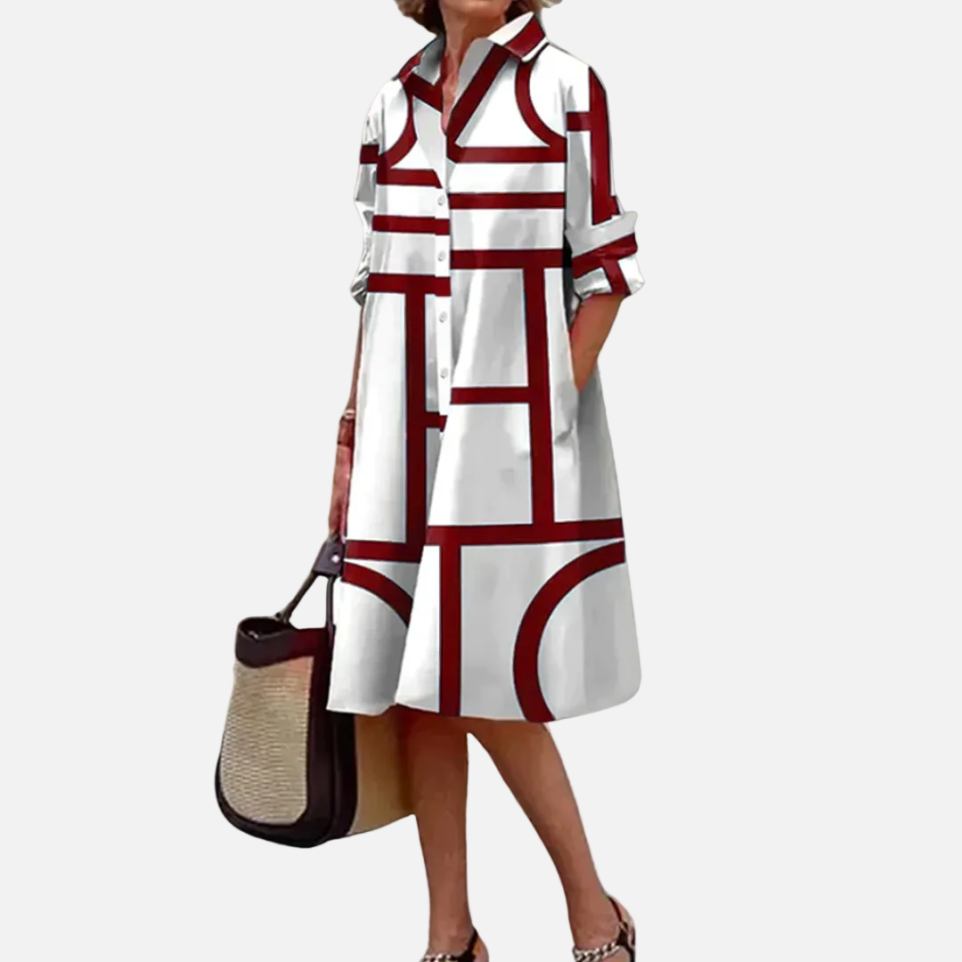 Geometric Print Midi Dress Red, photo studio
