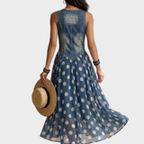 Veda | Denim Dress with Polka Dot Chiffon Hem