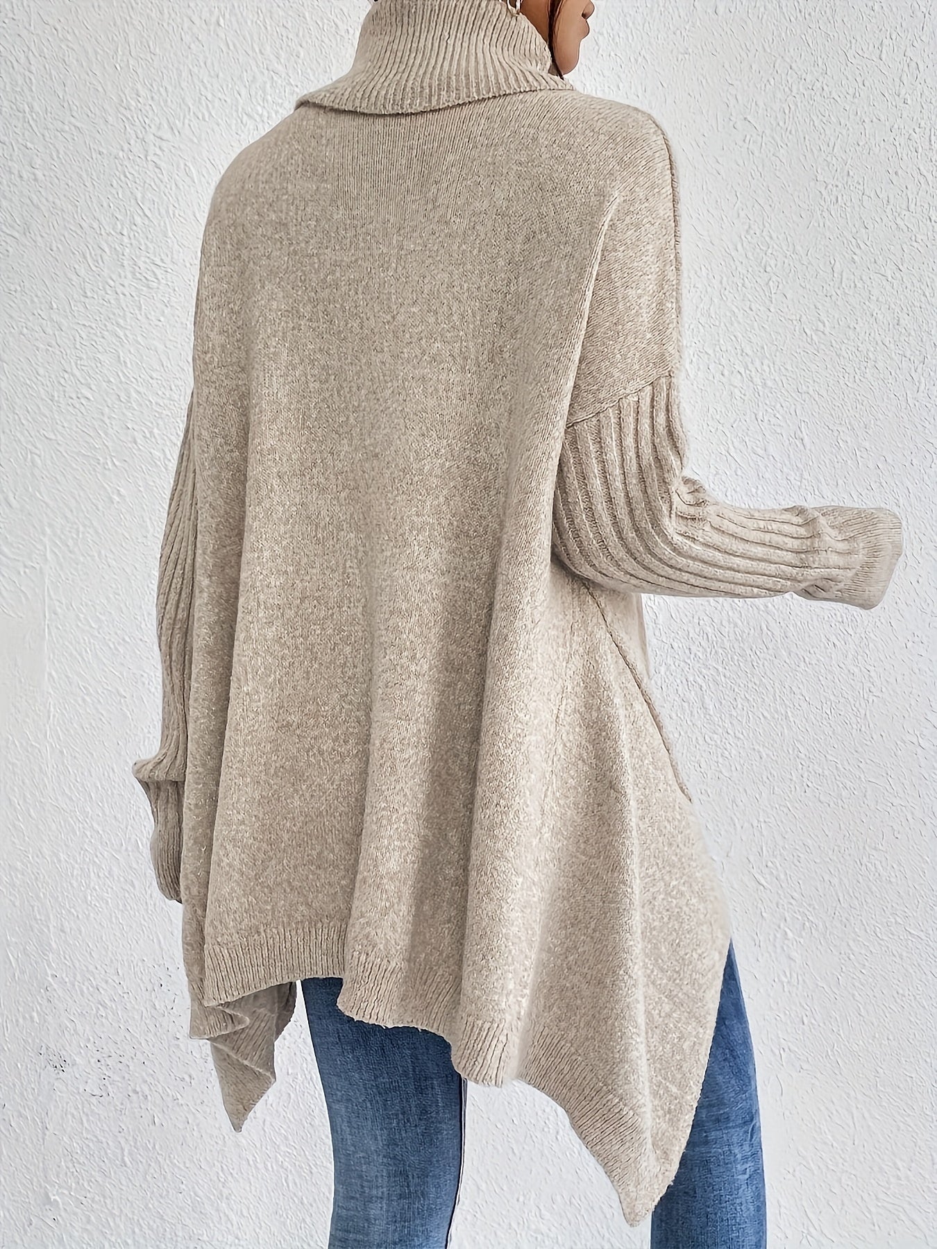 Long Split-Hem Turtleneck Jumper