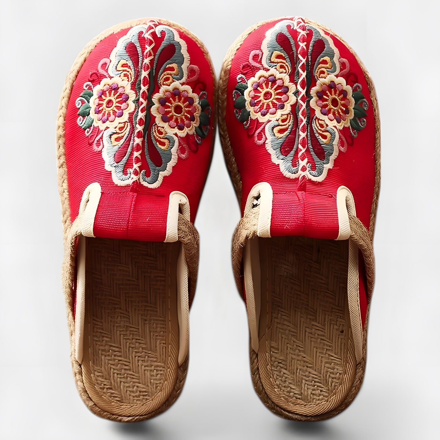 Loretta | Women's Embroidered Flat Sandals Red, photo studio