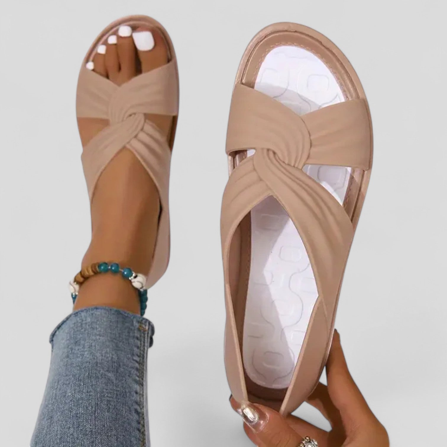 Joelle | Women's Cross-Strap Orthopaedic Sandals Beige, photo studio