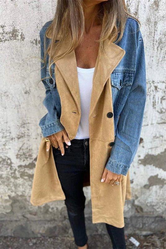 Two-Tone Long Denim Coat