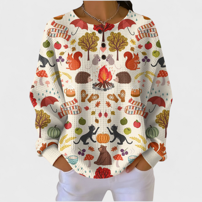 Squirrels and Campfire Waffle Jumper