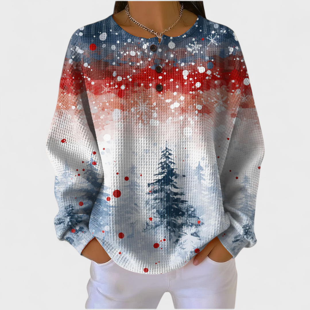 Snowy Winter Scene Waffle Jumper Multicolor, studio photo