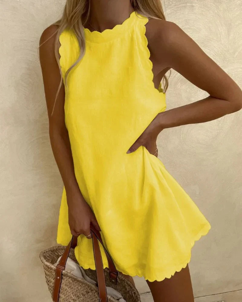 Evangeline | Short Sleeveless Dress Yellow, studio photo