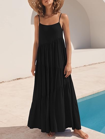 Eloisa | Airy Tiered Ruffle Dress Black, photo studio