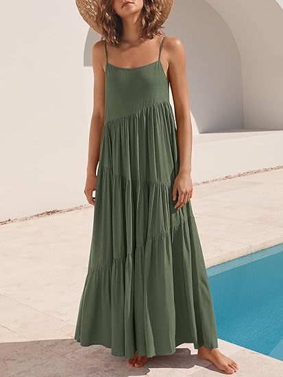 Eloisa | Airy Tiered Ruffle Dress Olive, photo studio