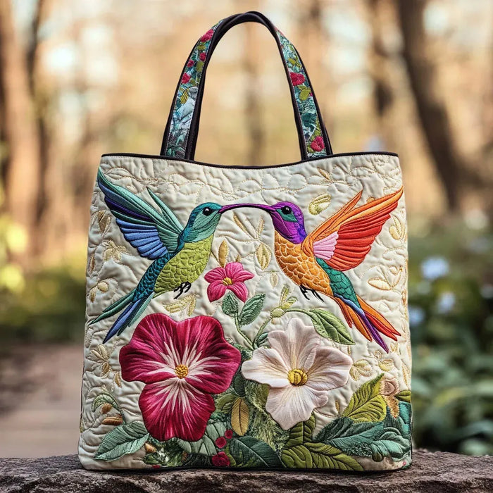Handcrafted Bag - Two Hummingbirds and Hibiscus