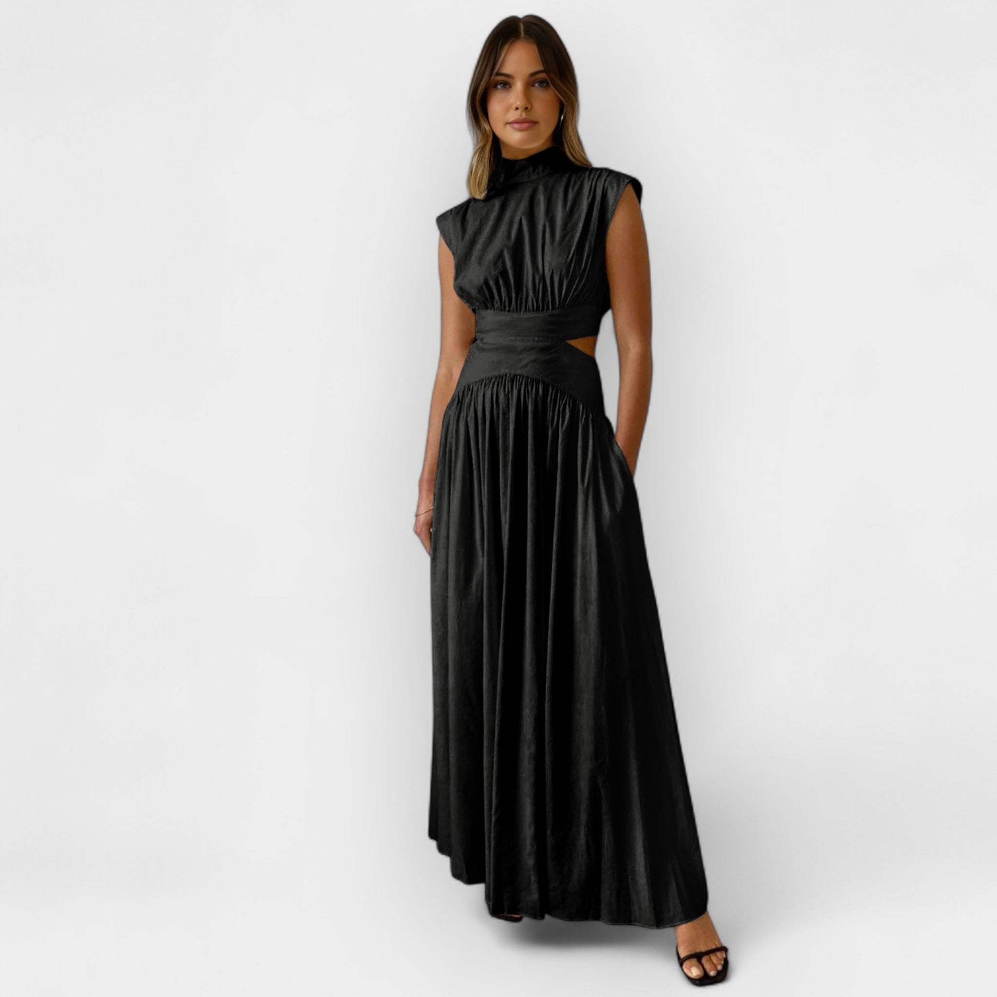 Stylish Cut-Out Dress Black, photo studio