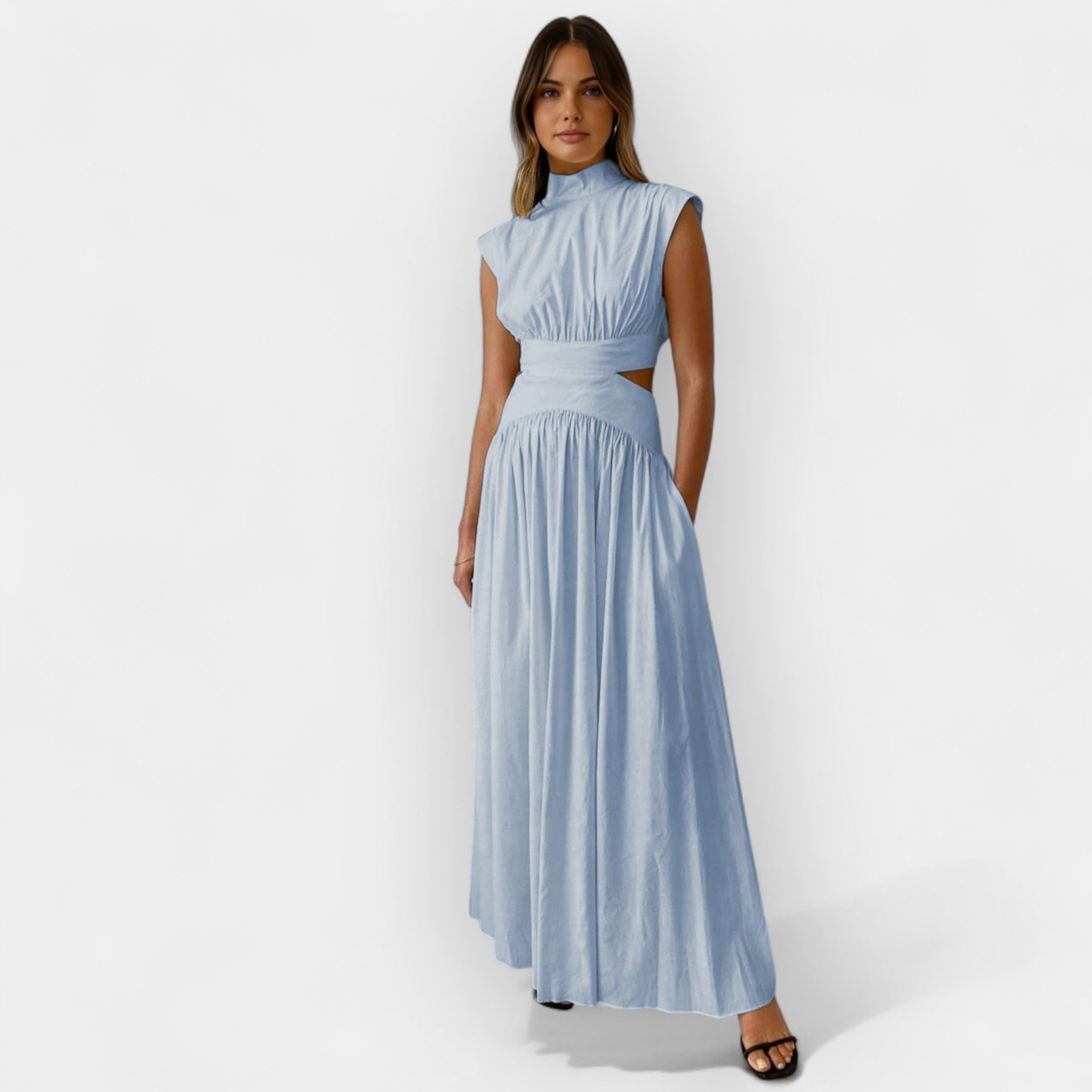 Stylish Cut-Out Dress Light Blue, photo studio