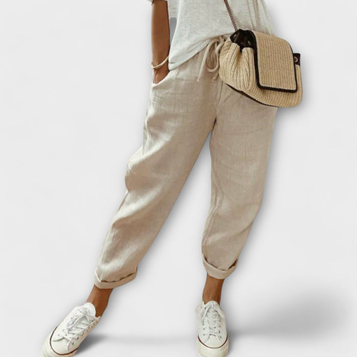 Ella | Drawstring Tapered Trousers with Rolled Hems