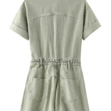 Buttoned Shirt-Collar Denim Overalls