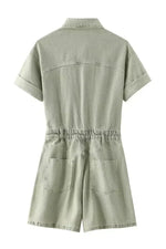 Buttoned Shirt-Collar Denim Overalls