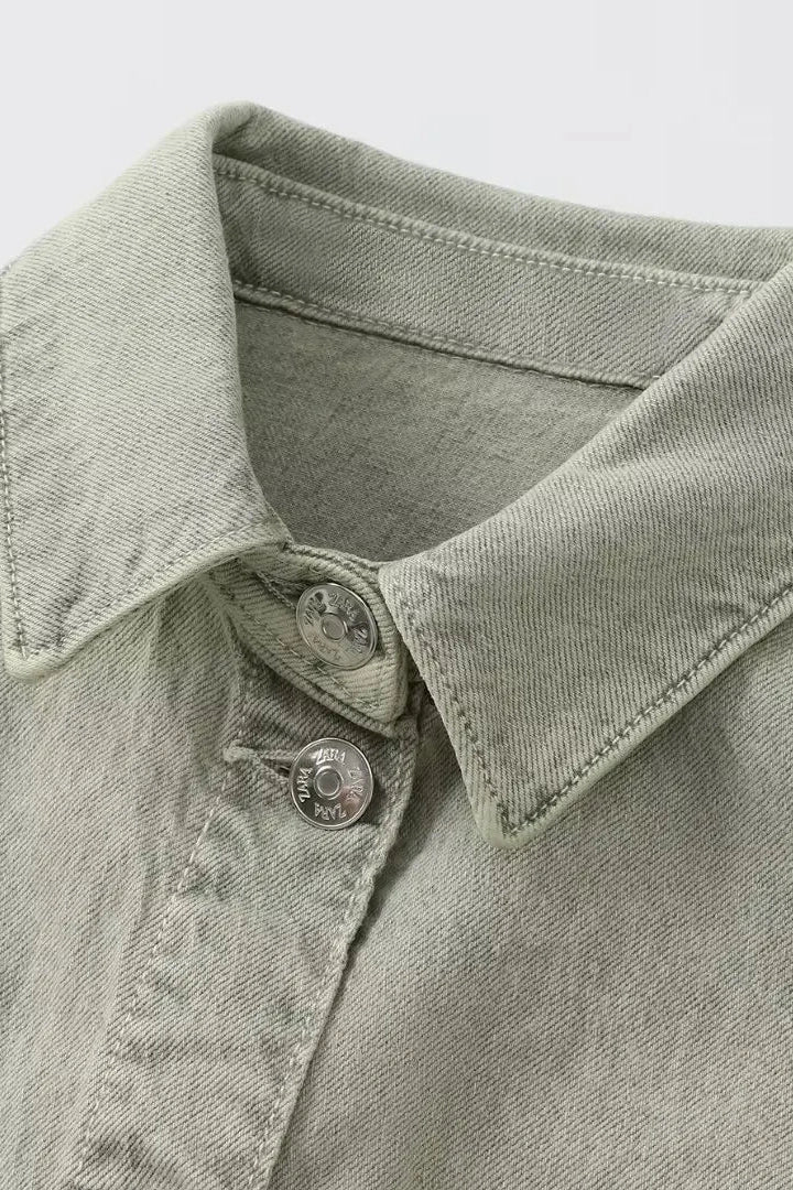 Buttoned Shirt-Collar Denim Overalls