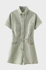 Buttoned Shirt-Collar Denim Overalls