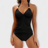 Frederica | Halter Tankini with a Ruched V-Neck Top