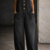 Black Washed Cotton Overalls
