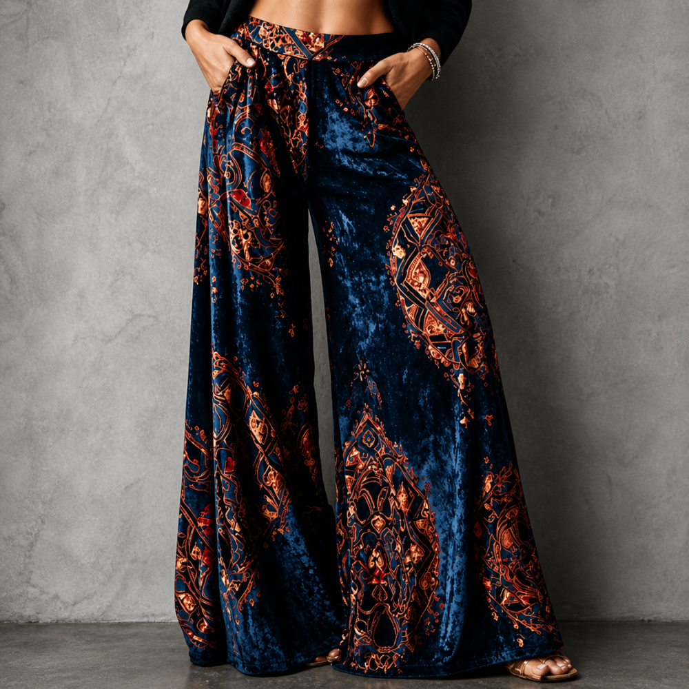 Lucy Boho Wide-Leg Pants Blue, photo studio