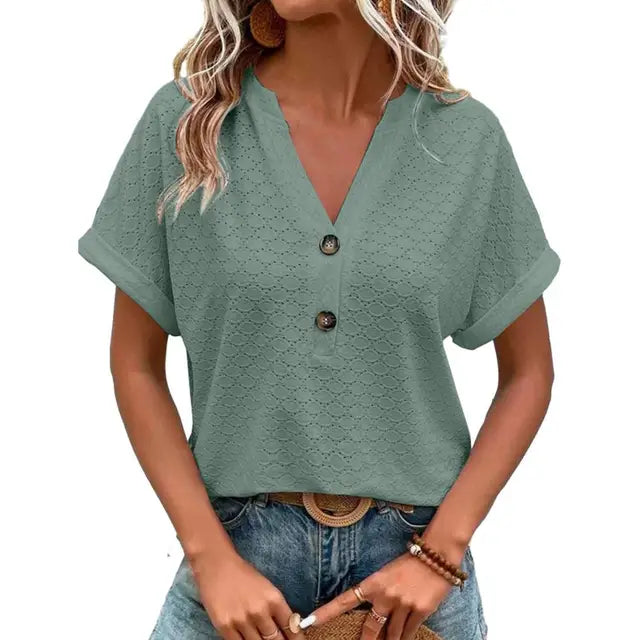 Catriona | Casual Split-Neck Blouse Green, studio photo