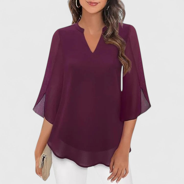 Yvette | Elegant V-Neck Blouse with Wide Sleeves Lilac, studio photo
