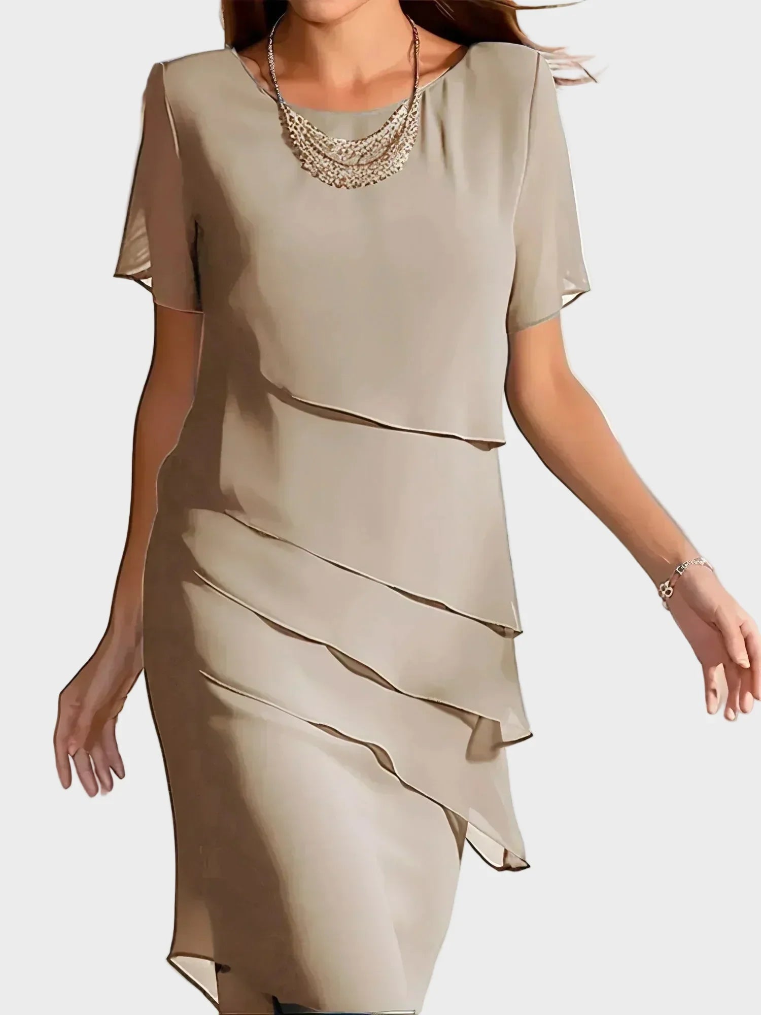 Janet | Elegant Dress Khaki, photo studio