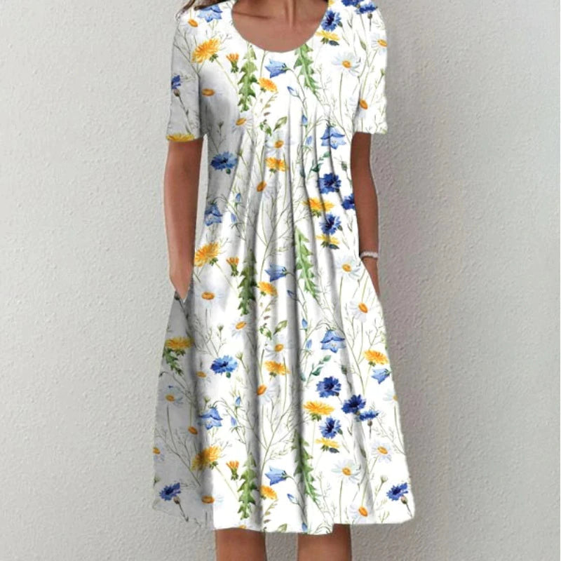 Martha | Layered Midi Dress Yellow Flowers, photo studio